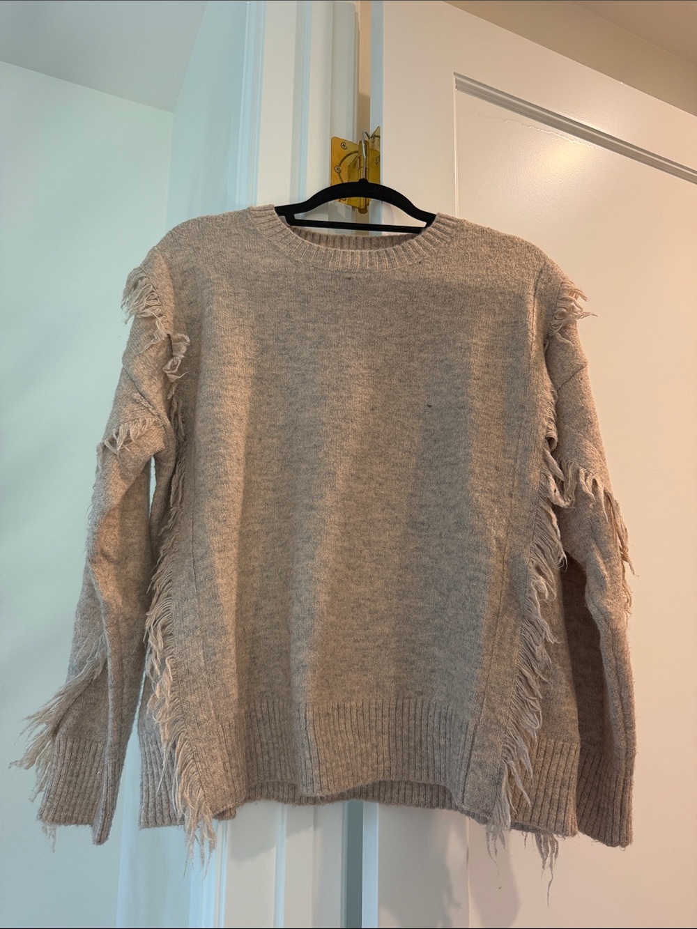 Bishop + Young Fringed Crewneck Sweater - Light Beige